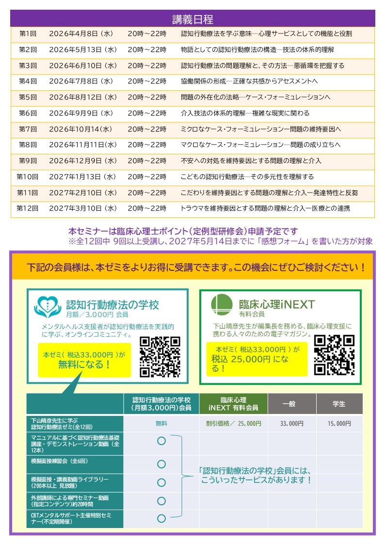 下山晴彦先生に学ぶ認知行動療法ゼミ