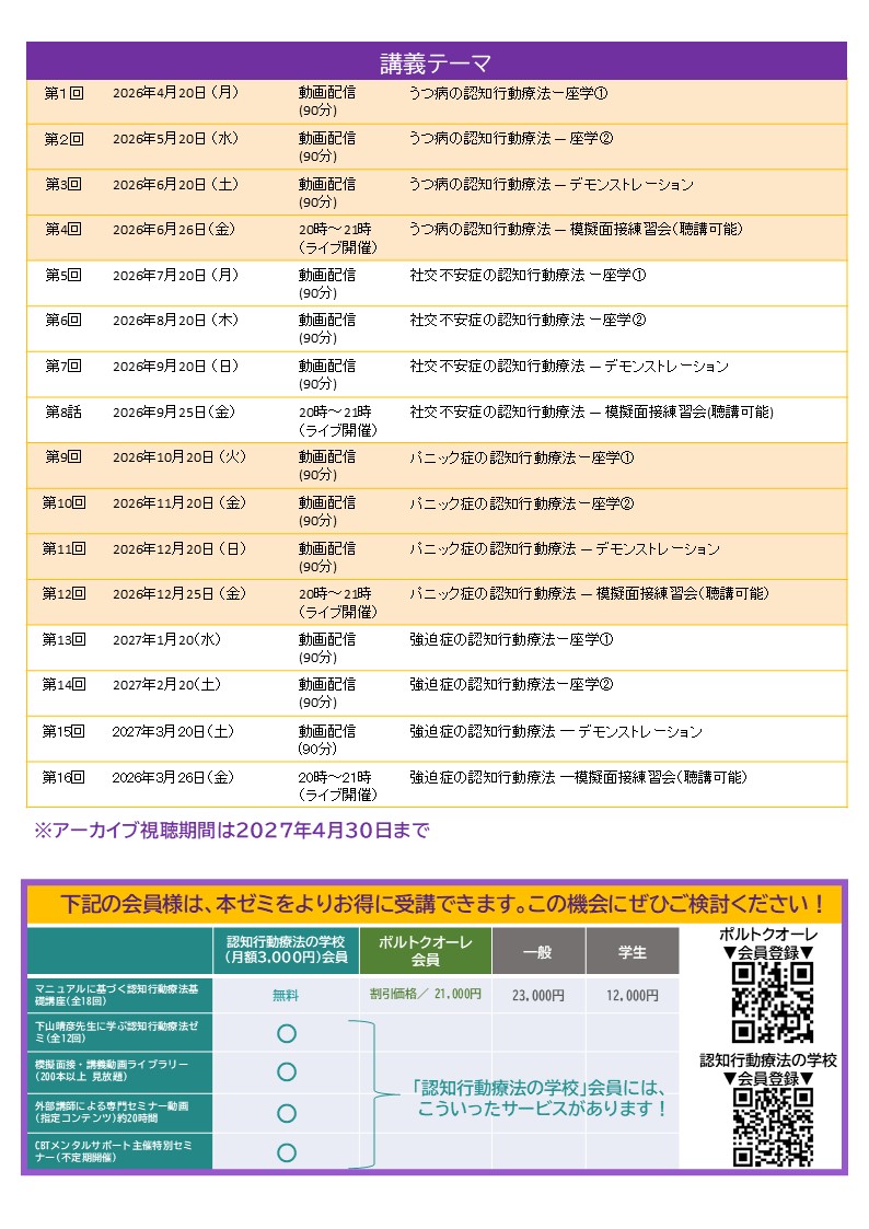 マニュアルに基づく認知行動療法基礎講座
